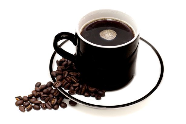 PROD Black Coffee Cup With Beans In Plate On White Background
