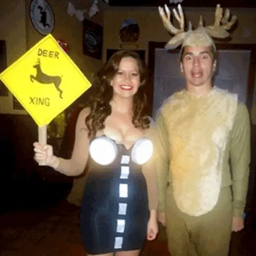 Reindeer and Head Lights Funny Couples Halloween Costume 